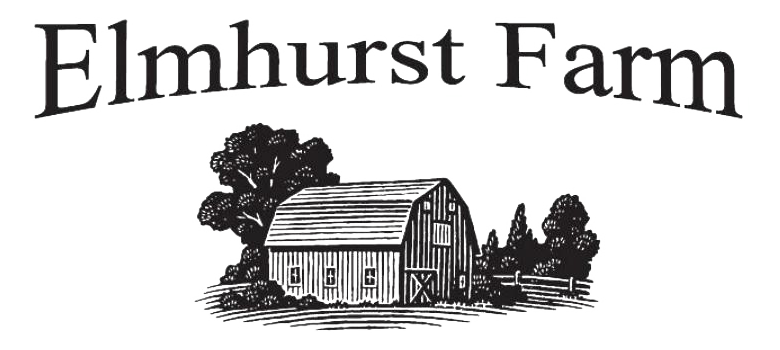 Logo_Black Logo of Elmhurst Farm featuring a classic wooden barn surrounded by trees and a rural landscape, emphasizing the farm's heritage and agricultural roots.